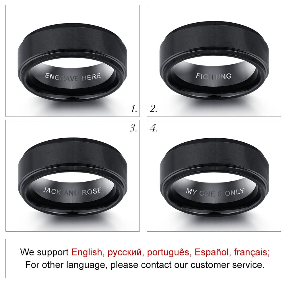 Personalized Engrave Name Rings for Men Black Stainless Steel Ring Fashion Male Jewelry Gift for Husbands