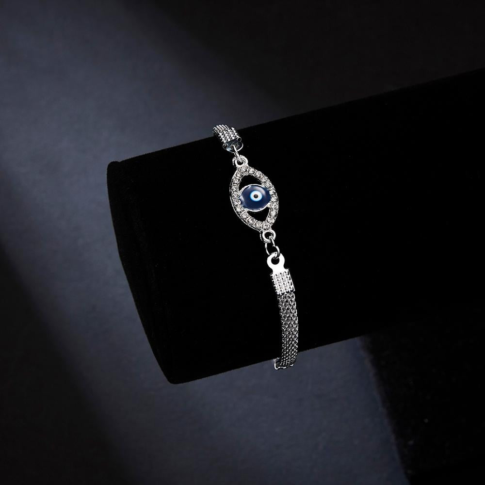 Trendy Silver Plated Blue Crystal Eyes Lucky Bracelets Turkish Evil Eye Star Palm Coconut Tree Charm Bracelet for Women