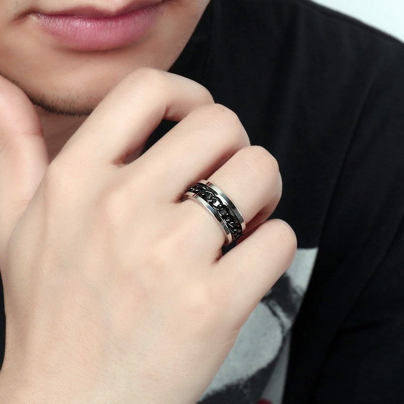 Vnox Spinner Black Ring for Men Punk Titanium Steel Metal Finger Jewelry Male Alliance