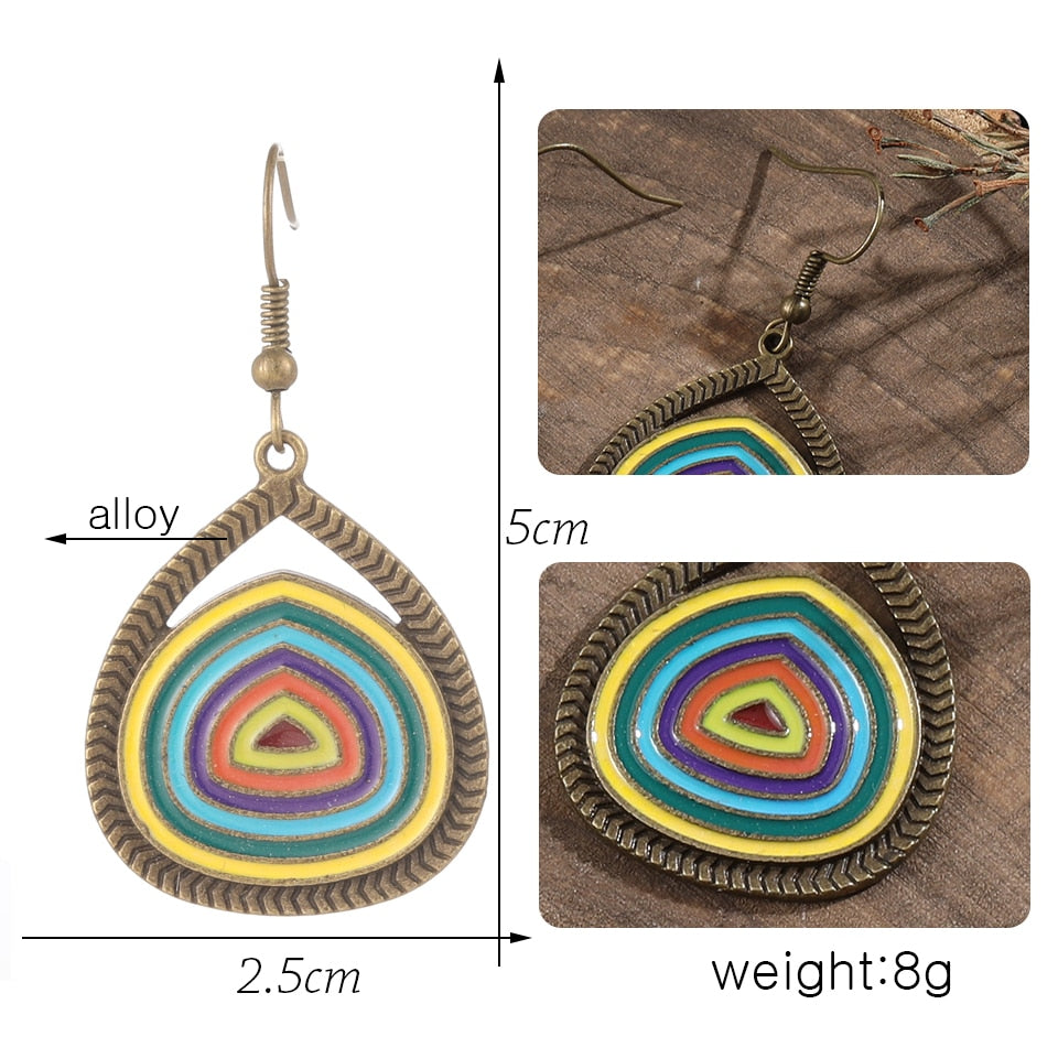 Bohemian Vintage Multicolor Round Pendant Earrings Boho Design Jewelry  Fashion Woman Earring Jewelry Accessories Gifts