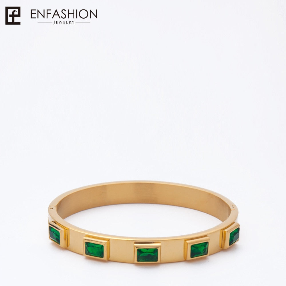 Enfashion Zirconia Crystal Cuff Bracelet Manchette Gold color Stainless Steel Bangle Bracelet For Women Bracelets Bangles