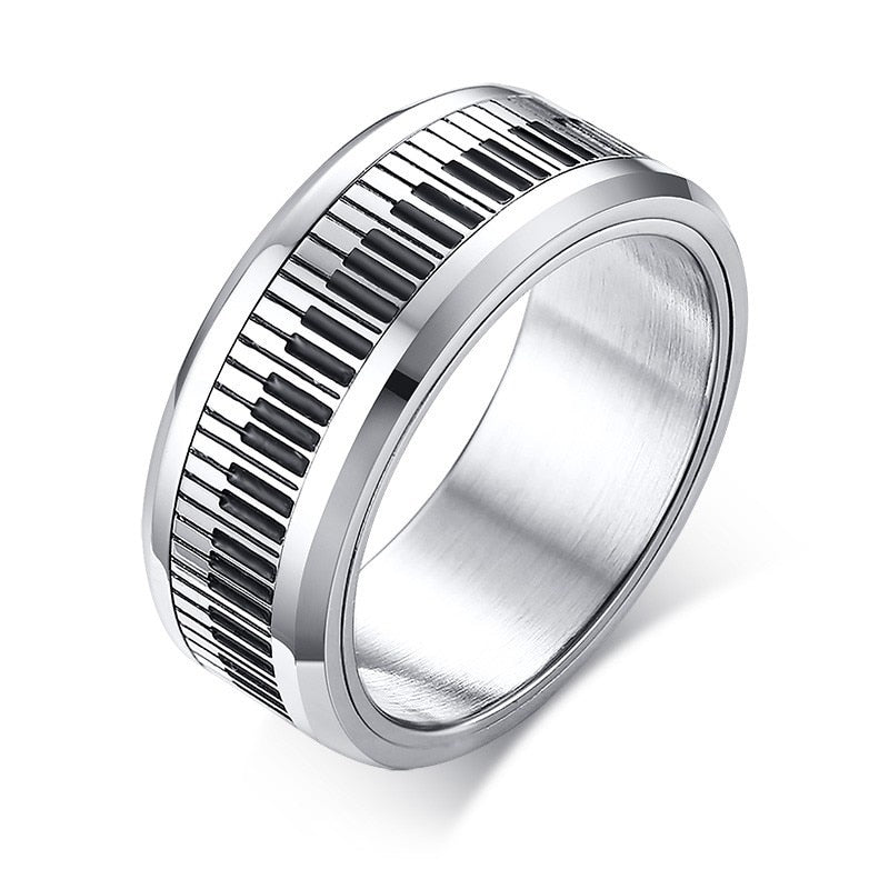 Rotatable Spinner Ring Men Music Piano Keyboard Stainless Steel New Man Boyfriend Gift
