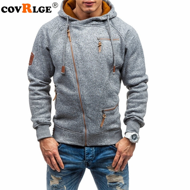Covrlge Hoodies Men Autumn Casual Solid Zipper Long Sleeve Hoodie Sweatshirt Top Outwear sudaderas para hombre