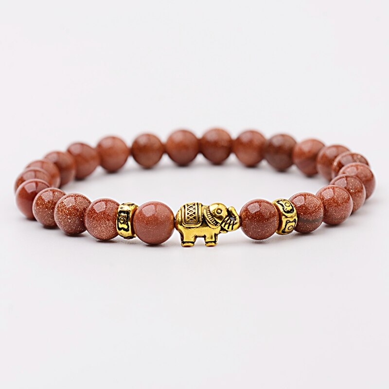 Classic Women's Natural Stone Charm Bracelet Meditation Gold Color Elephant Beads Bracelets Fashion Men Jewelry AB276