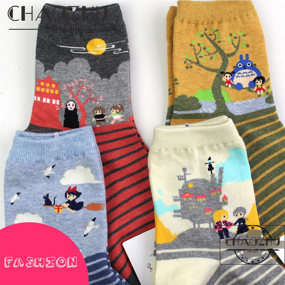 CHAOZHU classic Hayao Miyazaki comic xmas gift birthday girls women cartoon socks My Neighbor Totoro, Spirited Away