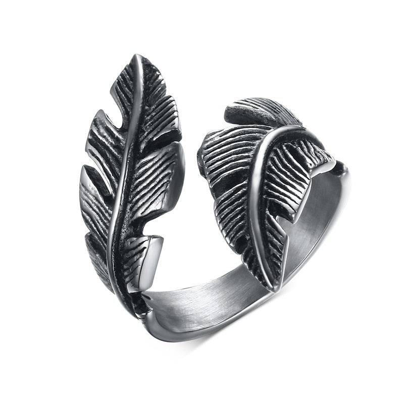 Ring Men Angel Feather Stainless Steel Vintage Feathers Wrap Punk Bike Fashion Jewelry
