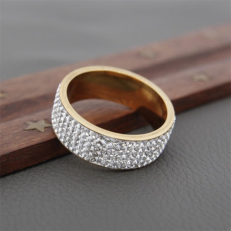 Hot Sale Vintage Retro Style Steel Ring for Women 5 Row Clear Crystal Jewelry Fashion Stainless Steel Engagement Wedding Rings