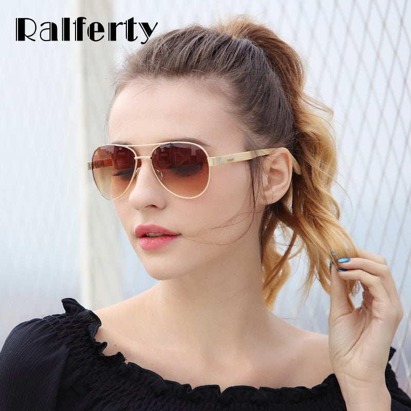 Ralferty Vintage Pilot Wood Sunglasses Men Women UV400 Gradient Sun Glasses Driver Sport Eyewear Original Bamboo Sunglass