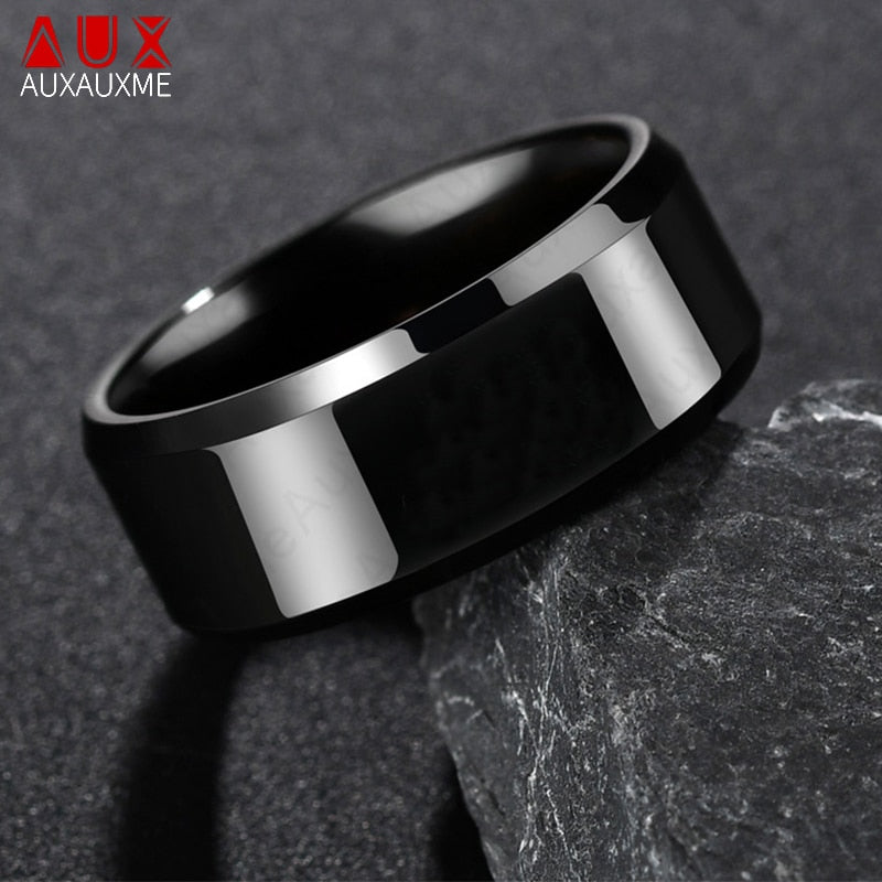8mm Black Titanium Stainless Men Ring Simple Wedding Bands Rings Gift For Male Jewelry Size 5-13