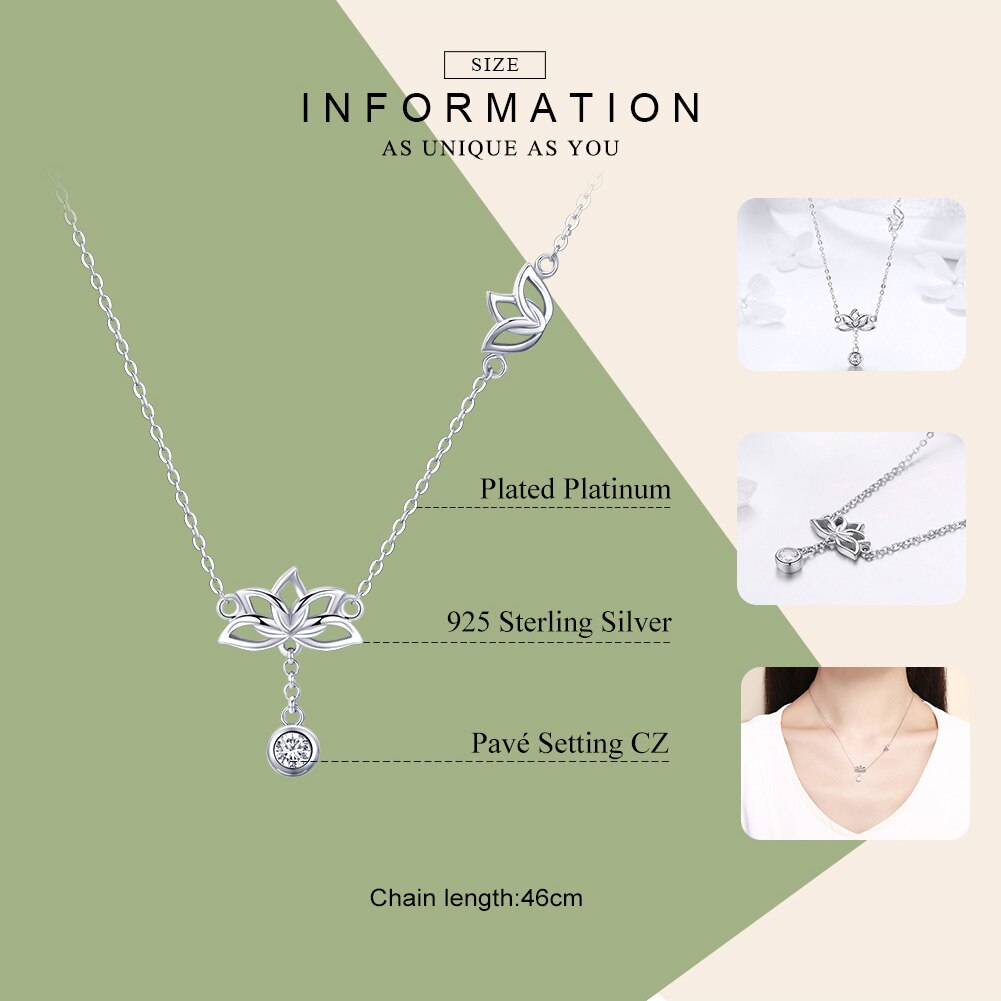 Bamoer 100% 925 Sterling Silver Elegant Lotus Pendant Necklaces Cubic Zircon Flower Necklace for Women Fine Jewelry