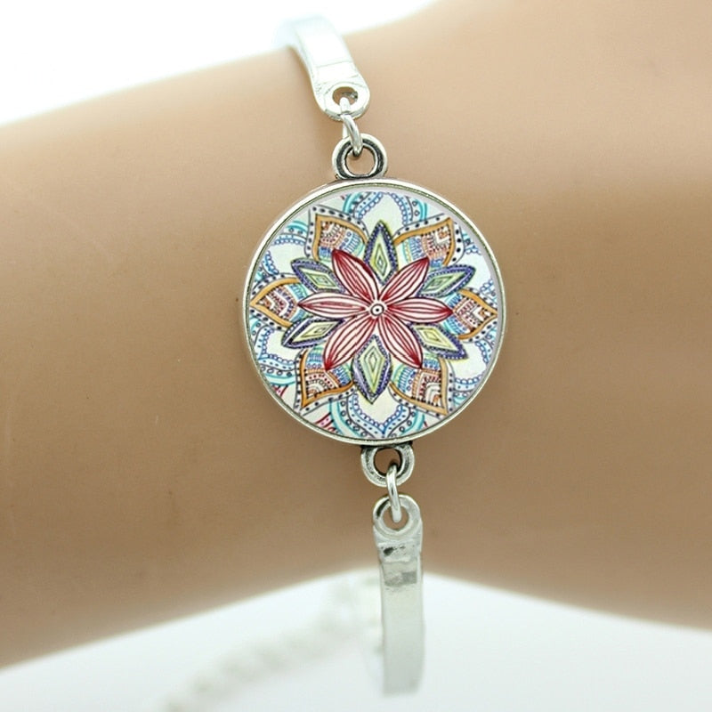TAFREE Brand Indian henna Yoga jewelry om symbol Buddhism zen colorful Mandala flower bracelet for women friends gifts NS323