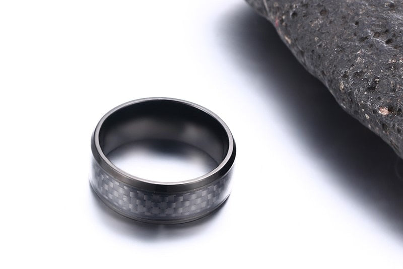 Vnox Black Carbon Fiber Punk Ring For Men 8mm Stainless Steel Wedding Mens Rings Jewelry