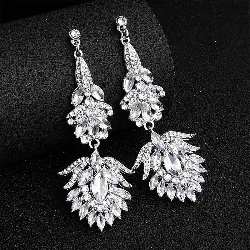 Miallo Fashion Austrian Crystal Alloy Bridal Long Earrings for Women Wedding Big Earrings for Bride Bridesmaids