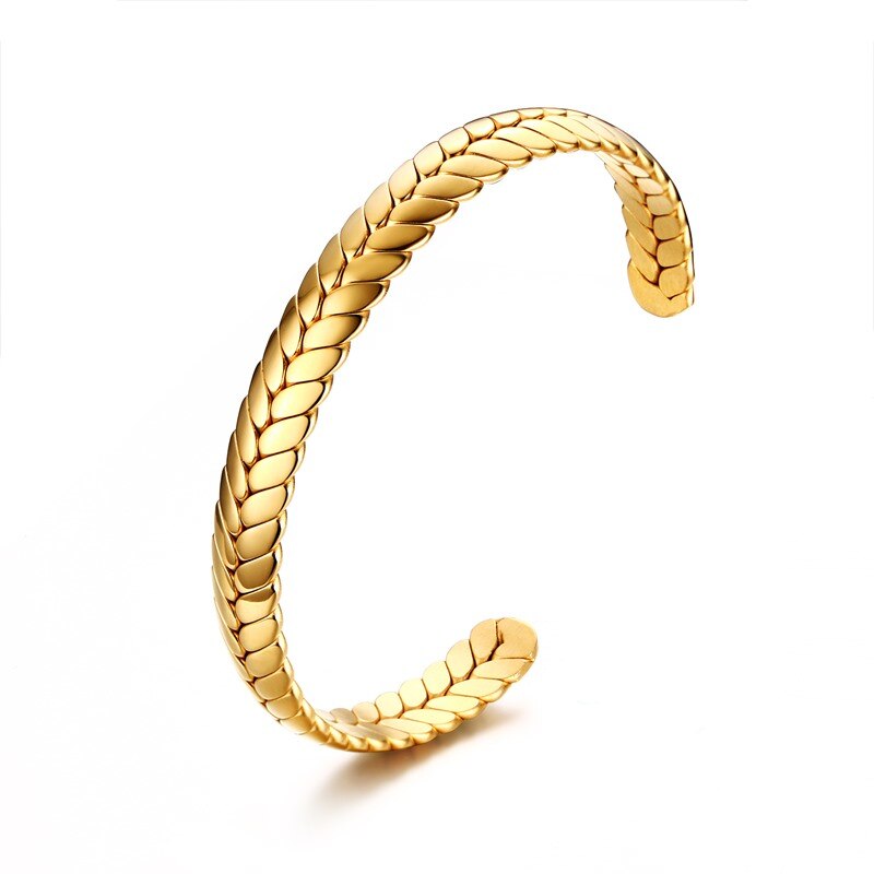 VNOX Wheat Design Cuff Bracelets Bangle for Women 8mm Gold Color Adjustable Jewelry