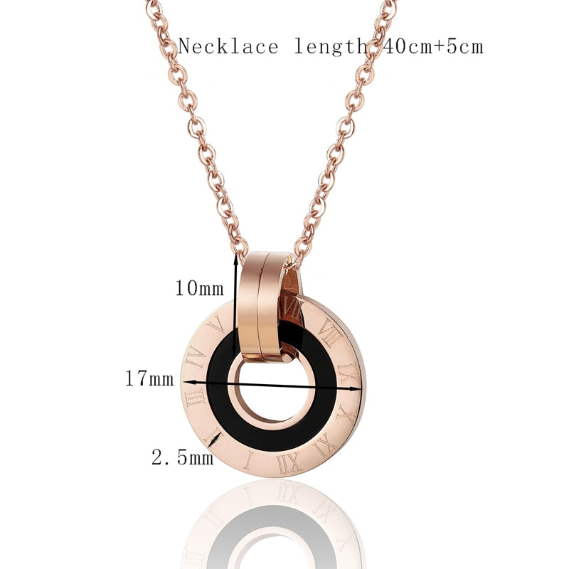 New Arrival Inner Circle White Shell And Black Enamel Roman Numerals Pendant Necklace Stainless Steel Rose Gold Woman Necklace