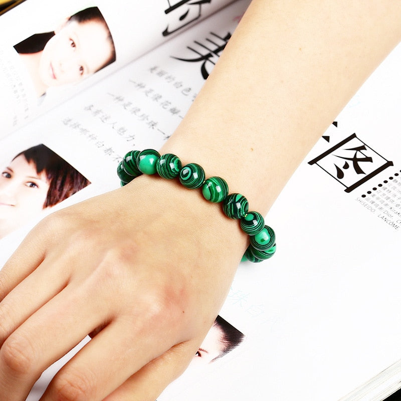 Higth Quality Fashion Green Malachite Men Bracelets Bangle for Women Crystal Charm Bracelet Buddhist beads Birthday Gift
