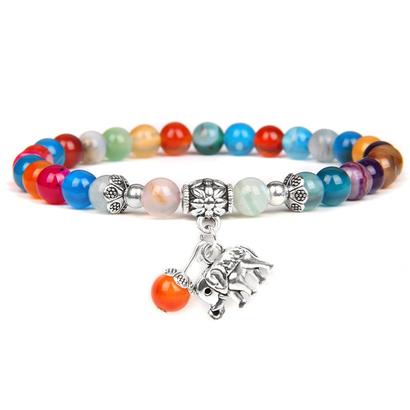 Female lucky Blue amazonite beads metal elephant charm bracelet for women ladies bracelet jewelry gifts