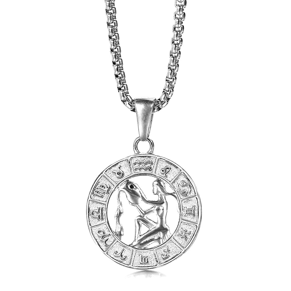 Silver Color 12 Horoscope Zodiac Sign Pendant Necklace For Women Men Stainless Steel Constellations Jewelry Gift Dropship KP656