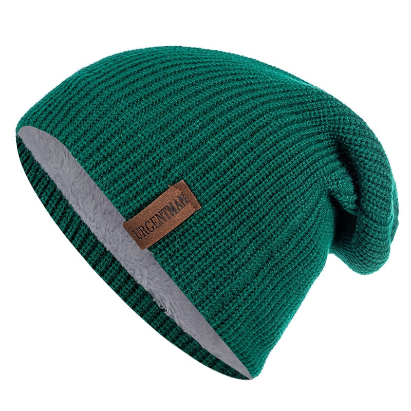 New Unisex Letter Beanie Hat Leisure Add Fur Lined Winter Hats For Men Women Keep Warm Knitted Hat Fashion Solid Ski Bonnet Cap