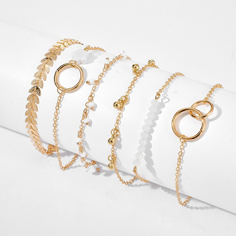 Tocona Bohemian Gold Tassel Bracelets for Women Boho Jewelry Geometric Leaves Beads Layered Hand Charm Bracelet Set 9143