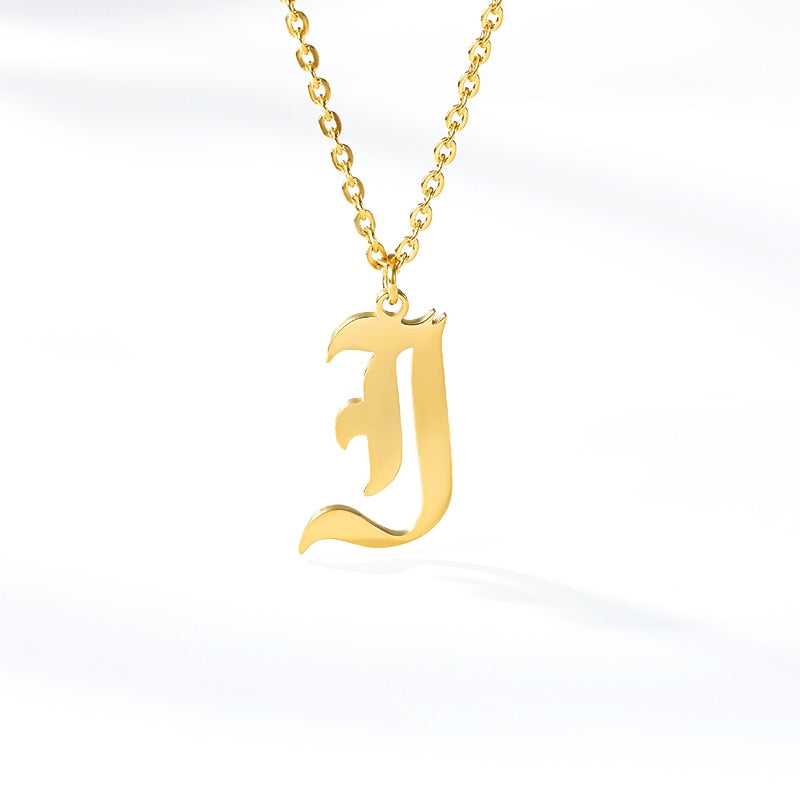 Goth Old English Initial Letter Necklace For Women Stainless Steel Letter A-Z Choker Necklaces Men Vintage Aesthetic Jewelry bff