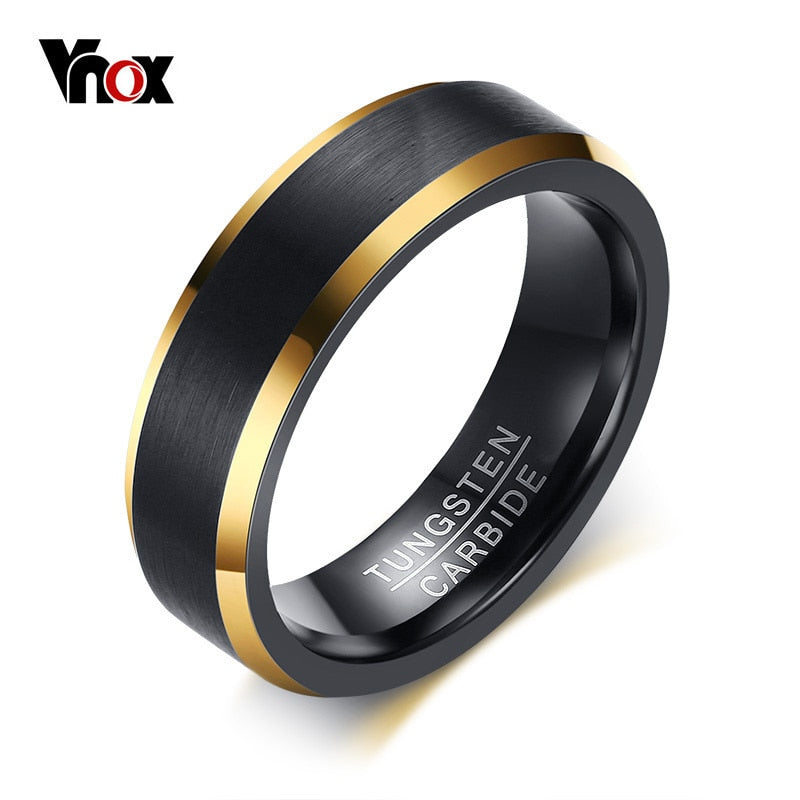 Vnox Tungsten Carbide Wedding Bands 6mm Gold Color Line Ring Black Matte Finished Male Engagement Anel Jewelry