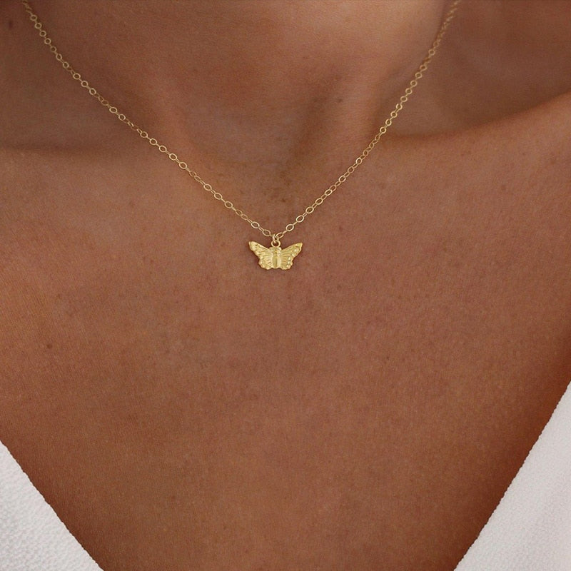Fashion Choker Necklace Lovely Golden Silver Plated Butterfly Necklace Short Women Summer Holiday Romantic Gift Jewelry Wholesal