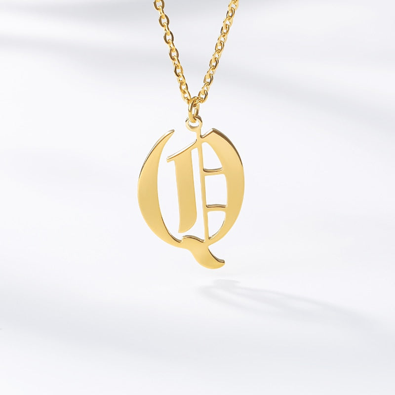 Goth Old English Initial Letter Necklace For Women Stainless Steel Letter A-Z Choker Necklaces Men Vintage Aesthetic Jewelry bff