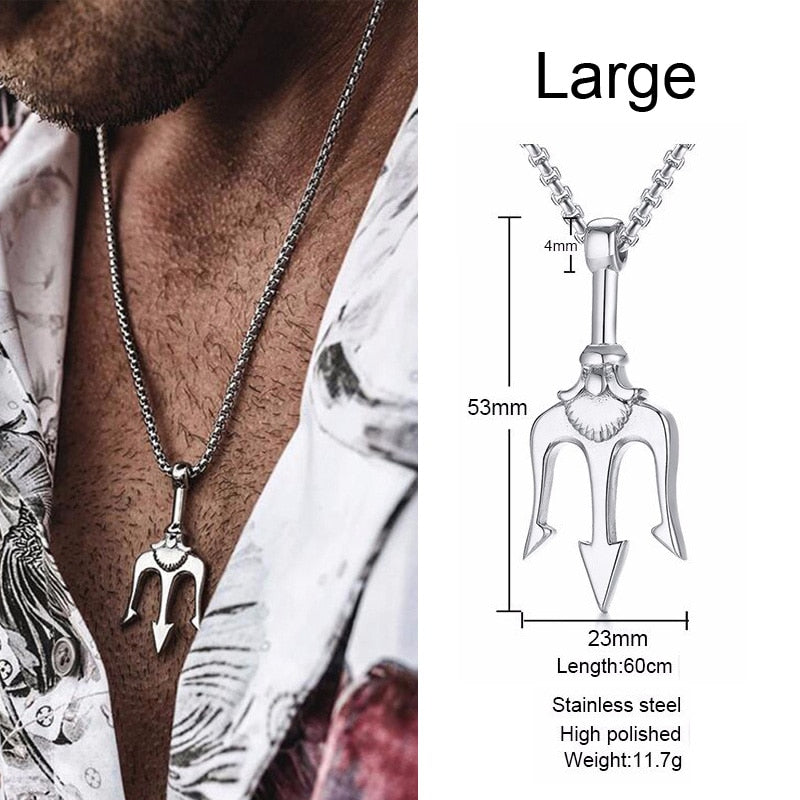 Necklace Man,Neptune Trident Pendant Necklace, Stainless Steel Men Statement Necklaces Sea Lover Gift