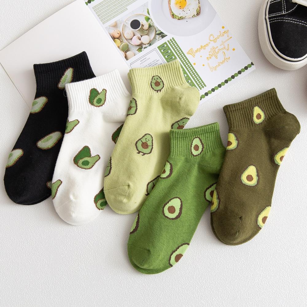 10Pcs=5Pairs/Pack New Cartoon Fruit Ankle Socks Women Summer Avocado Cute Boat Socks Chic Fashion Low-Cut Cotton Socks