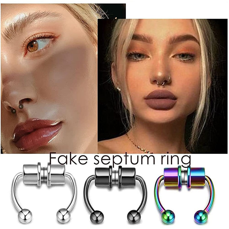Fake Piercing Nose Ring Alloy Nose Piercing Hoop Septum Rings For Women Body Jewelry Gifts Fashion Magnetic Fake Piercing