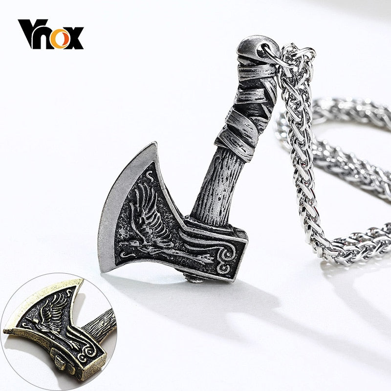 Vnox Vintage Retro Norse Viking Necklace Thor Mjolnir Hammer Pendant for Men Scandinavian Nodic Amulet Rune Punk Jewelry
