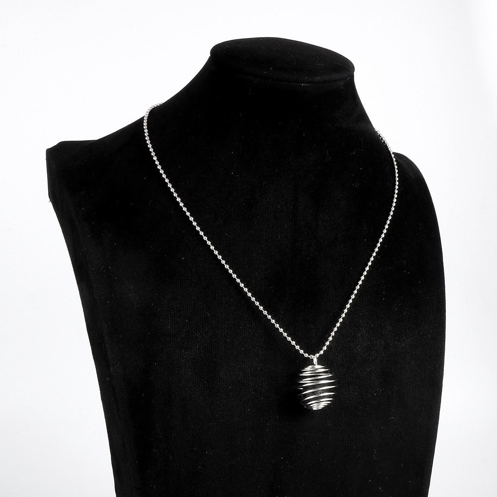 Women Men Natural Stone Hollow Spring Pendant Necklace Lave Rock Obsidian Tiger Eye Hematite Pendulum Hold Essential Oil Jewelry