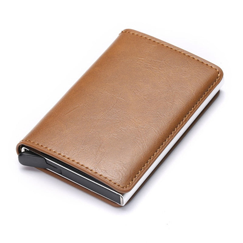 Customized Credit Card Holder Wallet Men Women RFID Aluminium Bank Cardholder Case Vintage Leather Wallet with Money Clips
