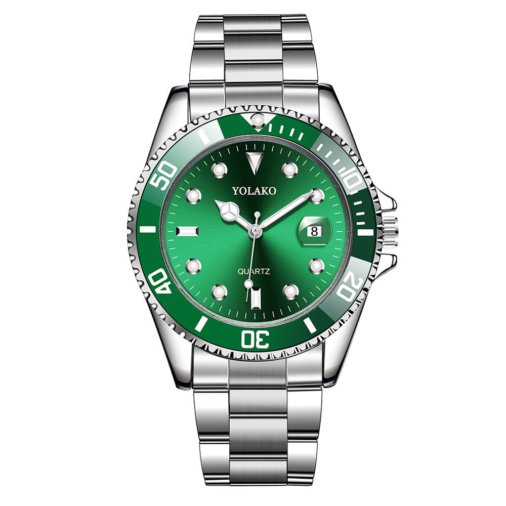 Luxury Men's Watch Stainless Steel Waterproof Clock Male Quartz Calendar Wristwatches Fashion Sport Green Dial Watch reloj hombr