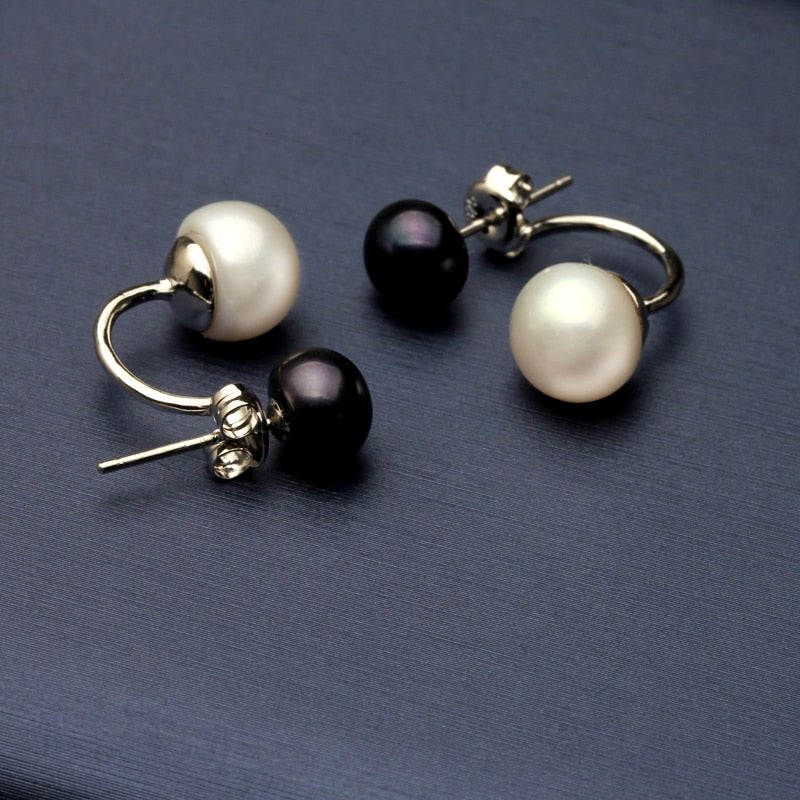 Pearl Stud Earrings for Women Jewelry S925 Sterling Silver Genuine White Black Double Pearl Earrings Party