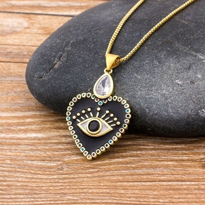 Hot Sale AAA Cubic Zirconia Copper Pendant Necklace Heart Shape Evil Eye Necklace Red, Black, White Colors Choice Women Jewelry