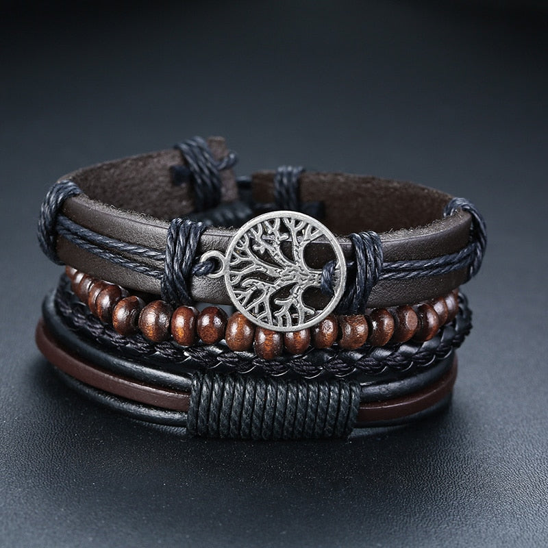 Vnox Bracelet Set for Men Rudder Cross Life Tree Charm Leather Wristband Male Wide Bangle Holiday Casual Jewelry