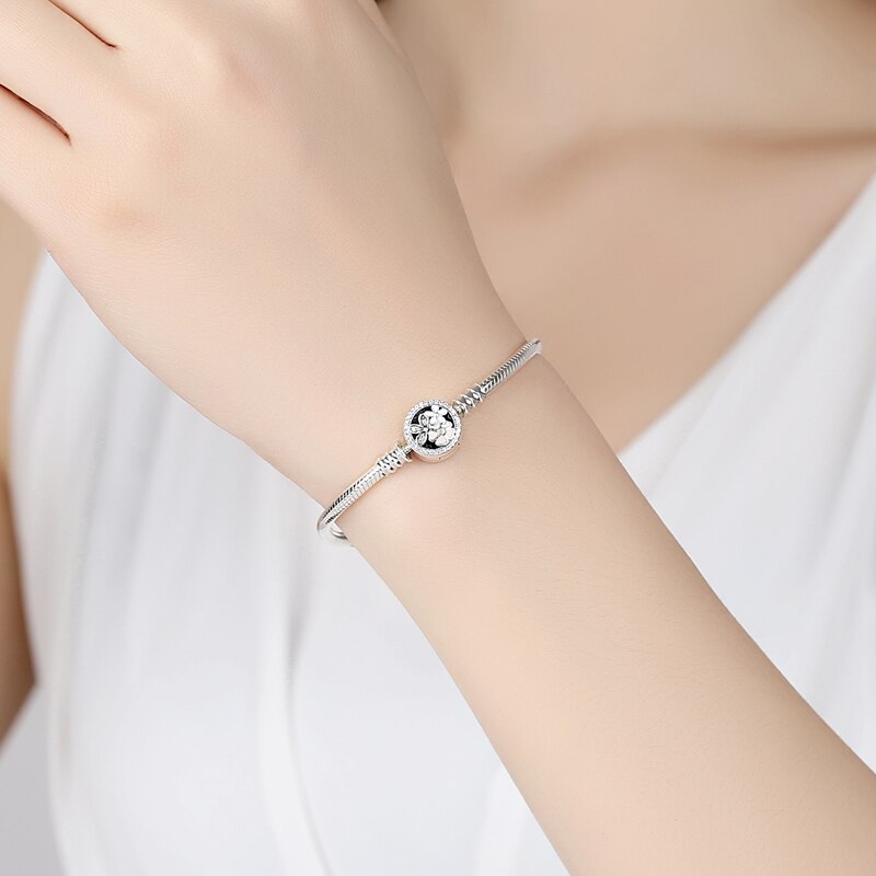 Original 100% 925 Sterling Silver Bracelet Bead Charm Heart Snowflake Rose Snake Basic Bracelets Pan Women DIY Jewelry