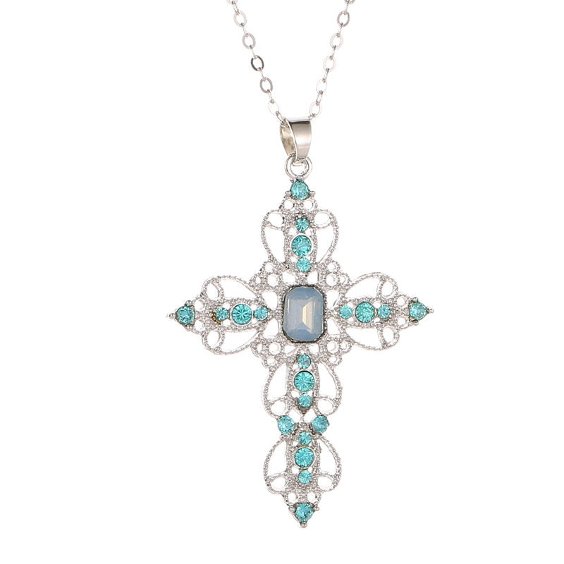 New Gothic Pink Cross Necklace Purple Zircon Punk Pendant Necklace Y2K Heart Cross Necklace for Woman Jewelry Accessories