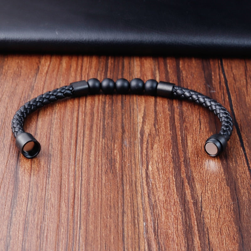 Charm Rope Stainless Steel Magnetic Natural Stone Leather Man Bracelet Beaded Braclet Volcanic Stone bracelet bangles Gift