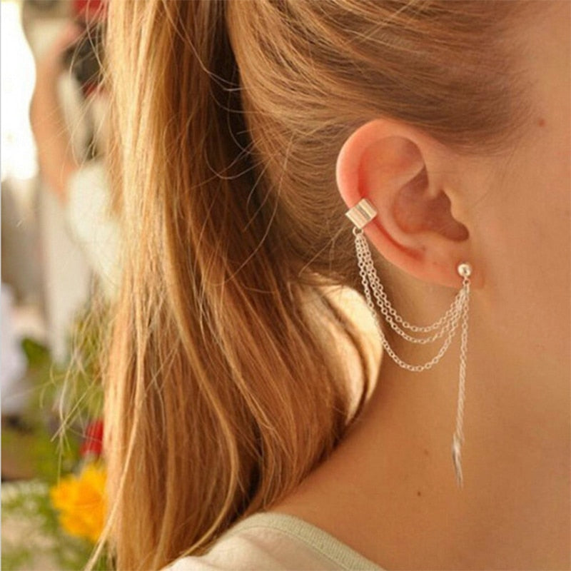 7pcs Fashion Star Leaves Non-Piercing Ear Clip Earrings For Women Simple Fake Cartilage Ear Cuff Jewelry Clip Accessories