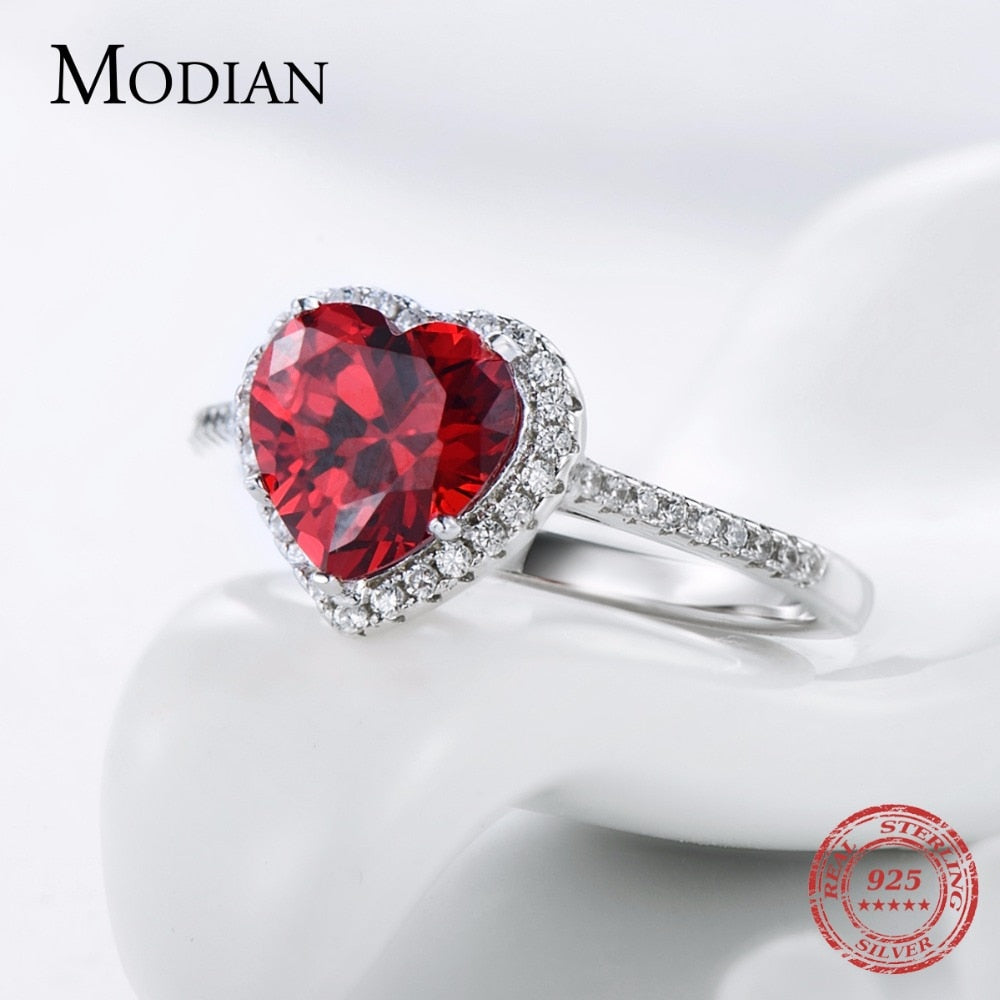 Modian 100% Real 925 Sterling Silver Red Heart Ring 5A CZ Zirconia Wedding Jewelry brand Engagement Hearts Rings for Women Gift