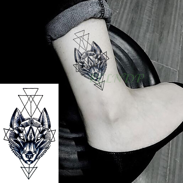 Waterproof Temporary Tattoo Stickers Wolf Dog head fake Tatto Geometric animal Flash Tatoo Hand Back Foot for Girl Women Men