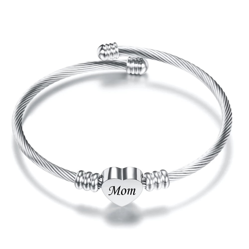 Customize Mom Gift Heart Charm Bracelets New Stainless Steel Cuff Jewelry Bracelet Bangle For Friends Family