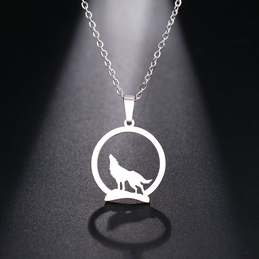 DOTIFI Stainless Steel Necklace For Women Man Wolf On The Hill Pendant Choker Necklace Engagement Jewelry