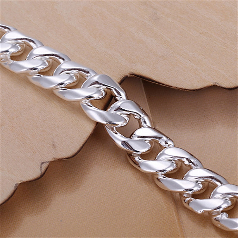 DOTEFFIL 925 Sterling Silver 8mm Sideways Bracelet For Men Women Wedding Engagement Party Jewelry