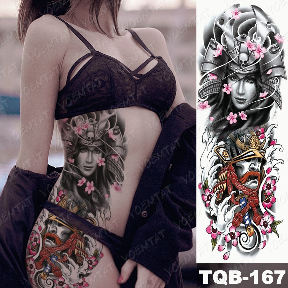 Large Arm Sleeve Tattoo Ninetales Sakura Cat Demon Waterproof Temporary Tattoo Stickers Body Art Full Fake Tatoo Women