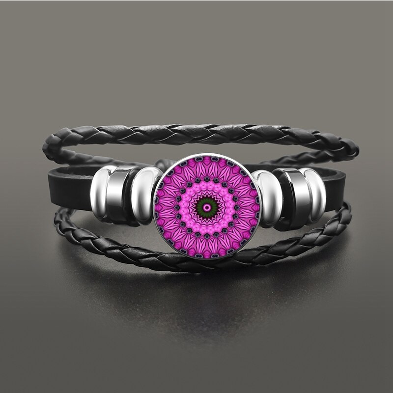 Vintage Om Yoga Chakra Mandala Snap Button Bracelets Classic Flower of Life Tree Adjutable Leather Bracelet Wristband Jewelry