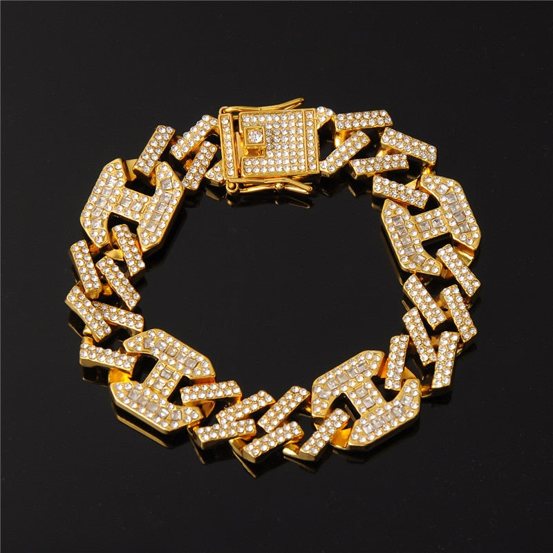Hip Hop AAA Bling Miami Cuban  Iced Out Men's Bracelet Rhinestone Zircon Paved Bracelets With Butterfly for Men Jewelry